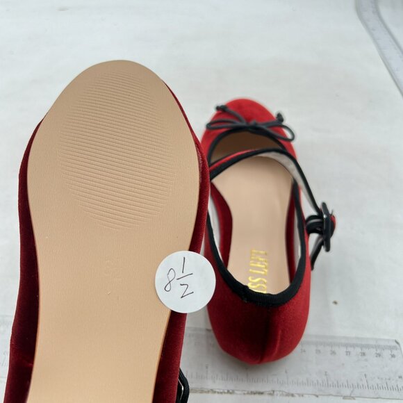 miss left Women Bowknot Ankle Strap Mary Jane Classic Closed Round Toe Flats Red - Picture 6 of 8